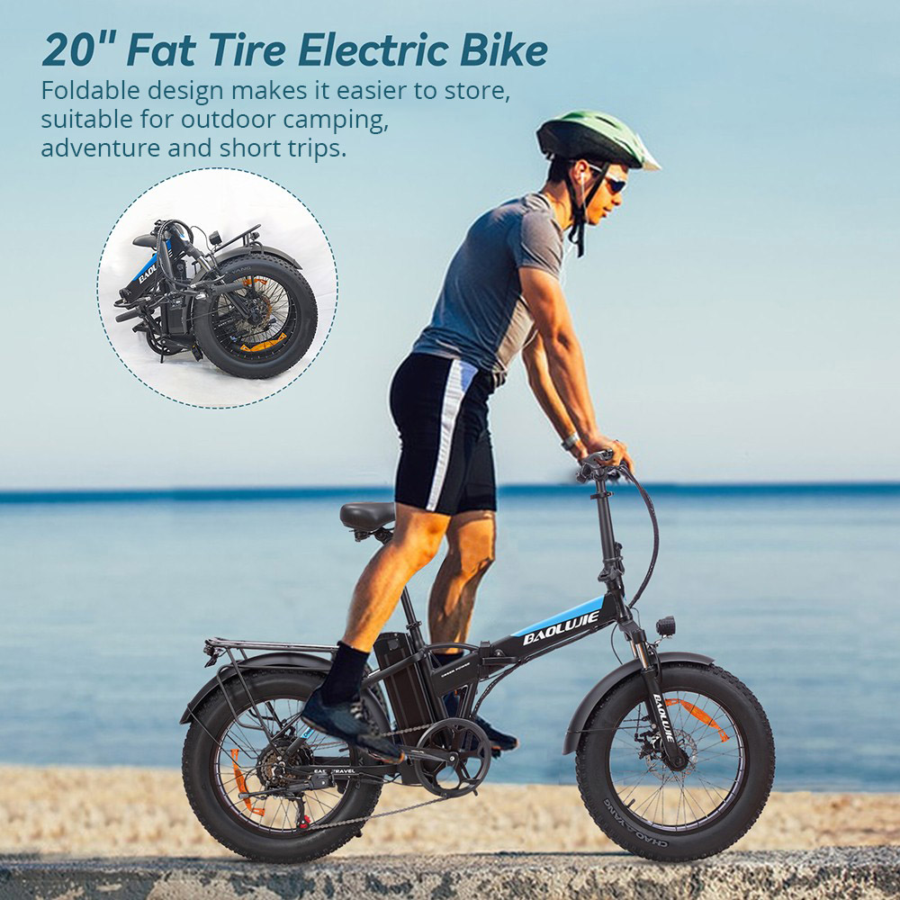BAOLUJIE DZ2001 Folding Electric Bike, 48V 12Ah Battery 500W Motor 20*4.0inch Tires 45km/h Max Speed 30-40km Range Disc Brake - Black