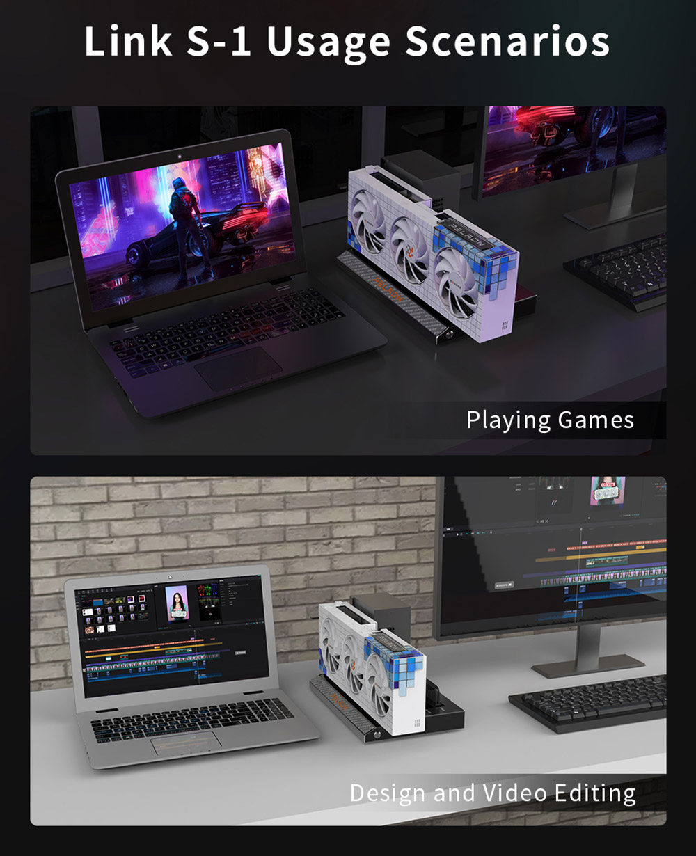 PELADN Link S-1 e-GPU Dock, External GPU Graphics Card Docking Station, Thunderbolt 3*2, 1000Mbps LAN, USB Type-C Transmission 40Gbps, Support M.2 NVME 2280 SSD SATA3 2.5" SSD HDD, ATX SFX, Compatible Most Existing AMD NVIDIA Graphics Card - Grey