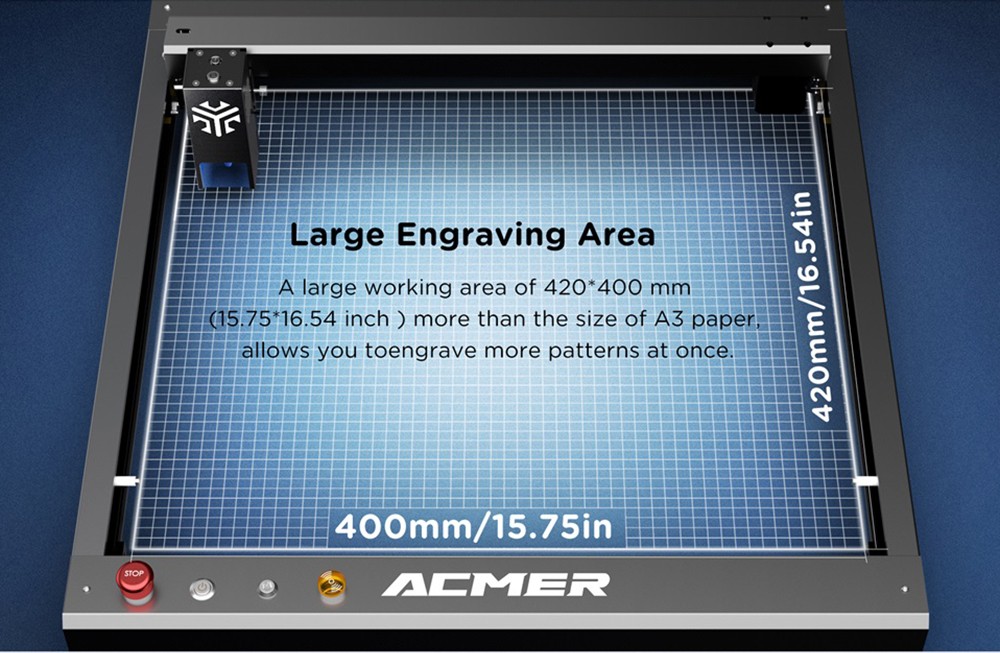 ACMER P2 10W Laser Engraver Cutter, Fixed Focus, Engraving at 30000mm/min, Ultra-silent Auto Air Assist, 0.01mm Engraving Accuracy, iOS Android App Control, Pre-Assembled, 420*400mm