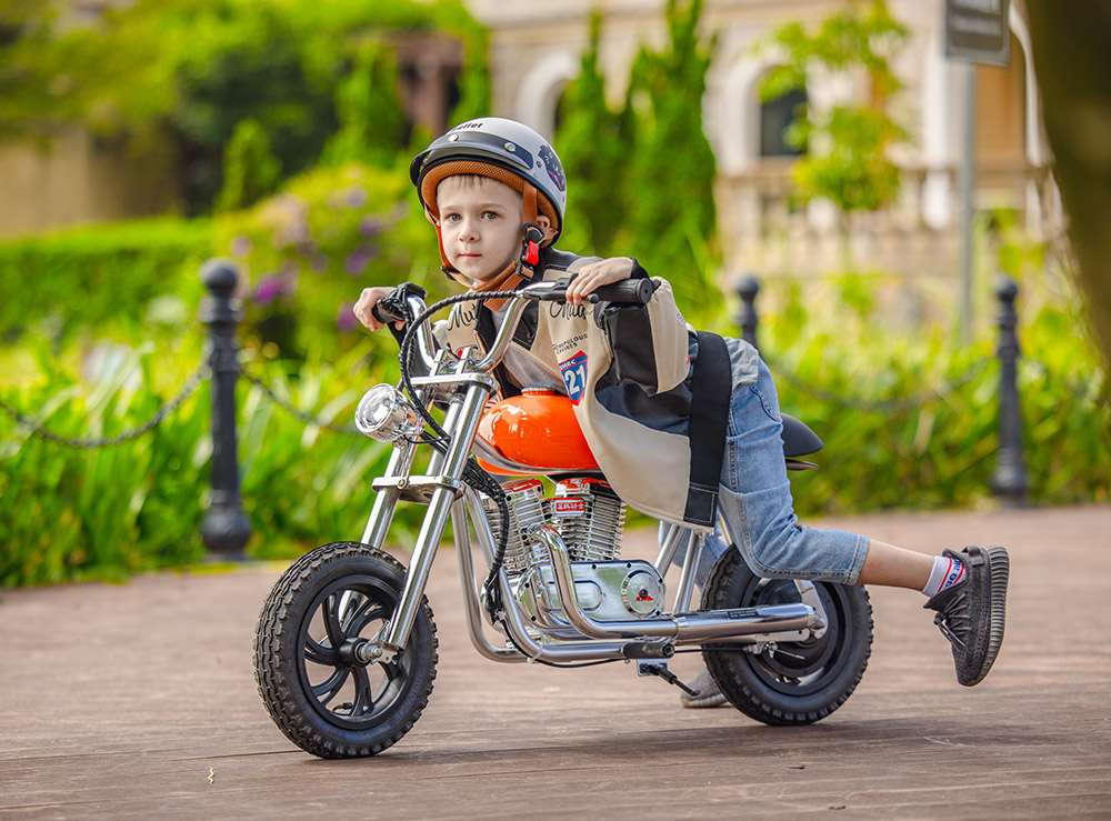 HYPER GOGO Pioneer 12 Plus with App Electric Motorcycle for Kids, 24V 5.2Ah 160W with 12'x3' Tires, 12KM Top Range - Blue