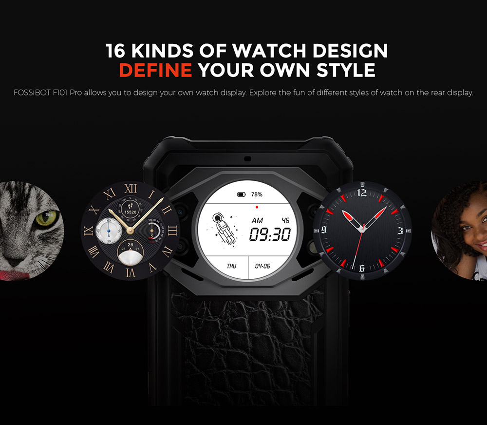 FOSSiBOT F101 PRO Robustes Smartphone, entsperrt 2023, 8 GB + 128 GB, AI-Dreifachkamera, funktionales Display auf der Rückseite, 10600 mAh großer Akku, Entsperrung per Fingerabdruck/Gesicht, NFC, HAC, Android 13.0 – Schwarz