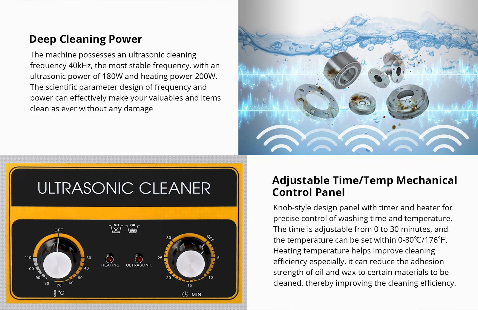 Geekbes 6.5L Ultrasonic Cleaner with Mechanical Knob, 180W Ultrasonic Power, 200W Heating Power, Adjustable Time/Temperature, Automatic Thermostat Function