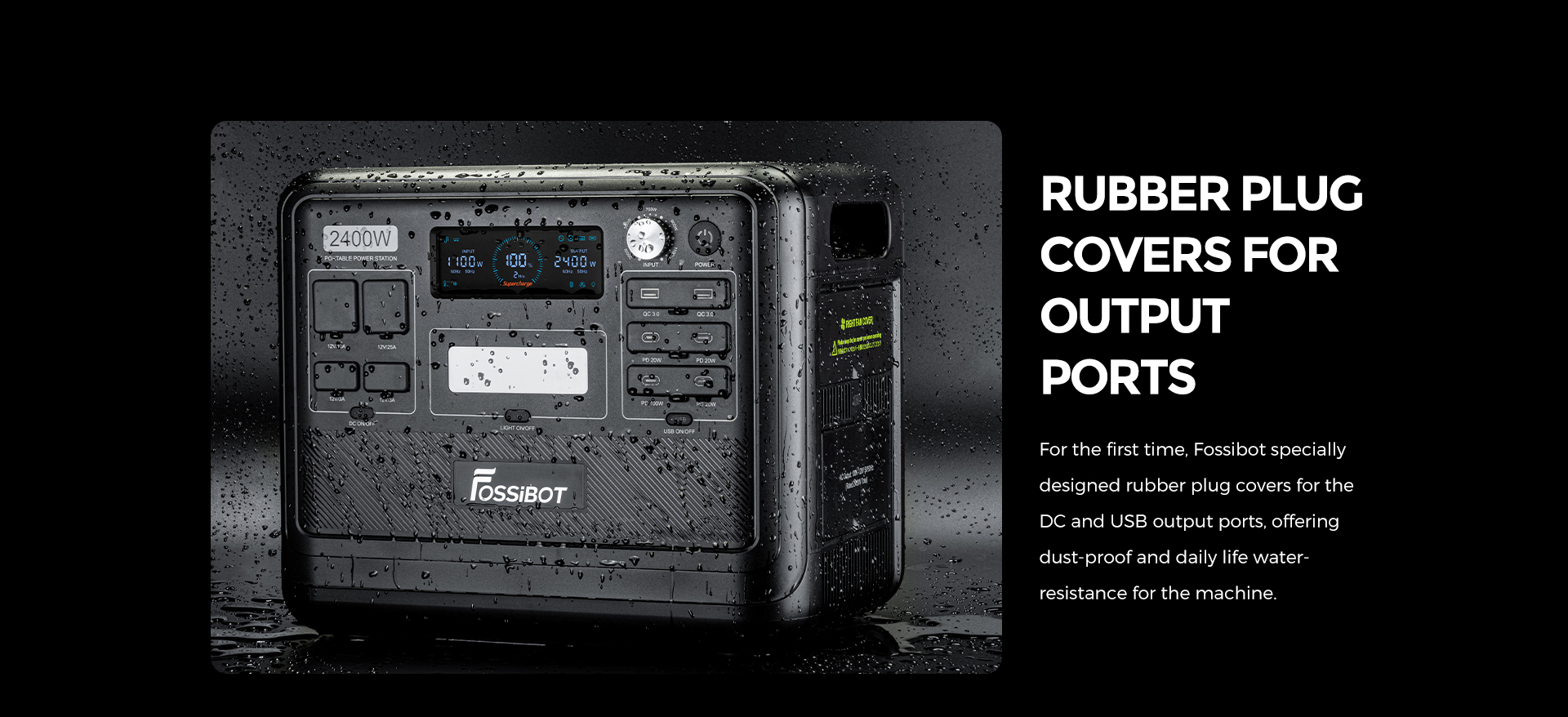 FOSSiBOT F2400 Portable Power Station, 2048Wh/640000mAh LiFePO4 Battery, 2400W(4600W Peak) Solar Generator, 3xAC RV Car USB Type-C QC3.0 PD DC5521 Pure Sine Wave Full Outlets, 1.5 Hours Fast Charging, MPPT Charge Controller BMS - Black