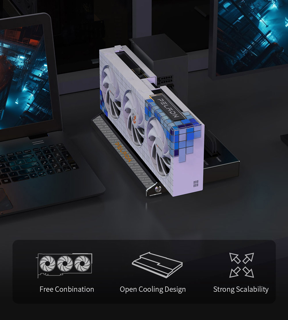 PELADN Link S-1 e-GPU Dock, External GPU Graphics Card Docking Station, Thunderbolt 3*2, 1000Mbps LAN, USB Type-C Transmission 40Gbps, Support M.2 NVME 2280 SSD SATA3 2.5" SSD HDD, ATX SFX, Compatible Most Existing AMD NVIDIA Graphics Card - Grey