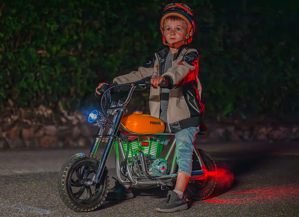 HYPER GOGO Pioneer 12 Plus with App Electric Motorcycle for Kids, 24V 5.2Ah 160W with 12'x3' Tires, 12KM Range - Orange