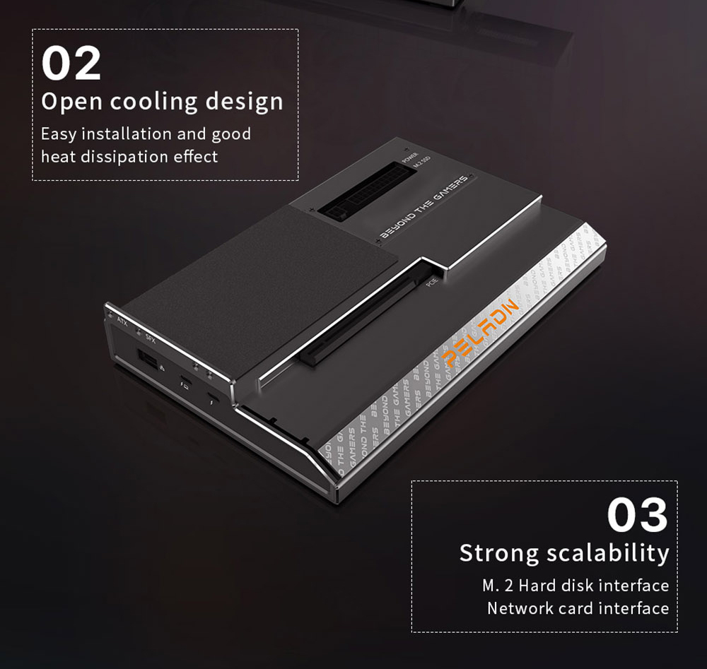 PELADN Link S-1 e-GPU Dock, External GPU Graphics Card Docking Station, Thunderbolt 3*2, 1000Mbps LAN, USB Type-C Transmission 40Gbps, Support M.2 NVME 2280 SSD SATA3 2.5" SSD HDD, ATX SFX, Compatible Most Existing AMD NVIDIA Graphics Card - Grey