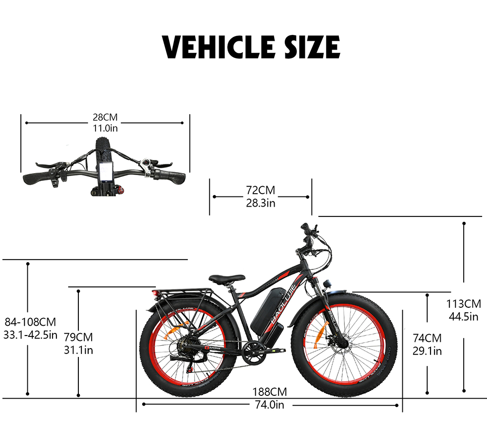 BAOLUJIE DP2619 Electric Bike, 26*4.0inch Fat Tire 750W Motor 48V 13Ah Battery 45km/h Max Speed 45km Max Range SHIMANO 7-speed LCD Display - Black