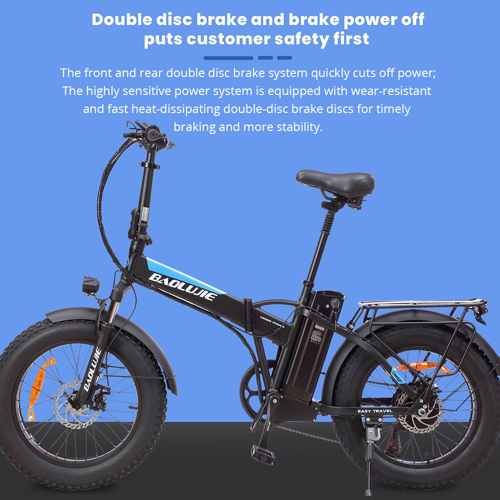 BAOLUJIE DZ2001 Folding Electric Bike, 48V 12Ah Battery 500W Motor 20*4.0inch Tires 45km/h Max Speed 30-40km Range Disc Brake - Black