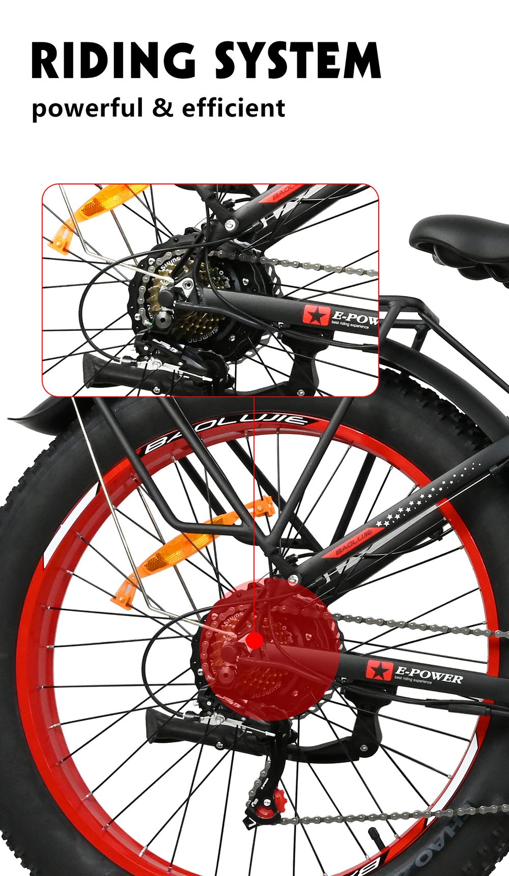 BAOLUJIE DP2619 Electric Bike, 26*4.0inch Fat Tire 750W Motor 48V 13Ah Battery 45km/h Max Speed 45km Max Range SHIMANO 7-speed LCD Display - Black