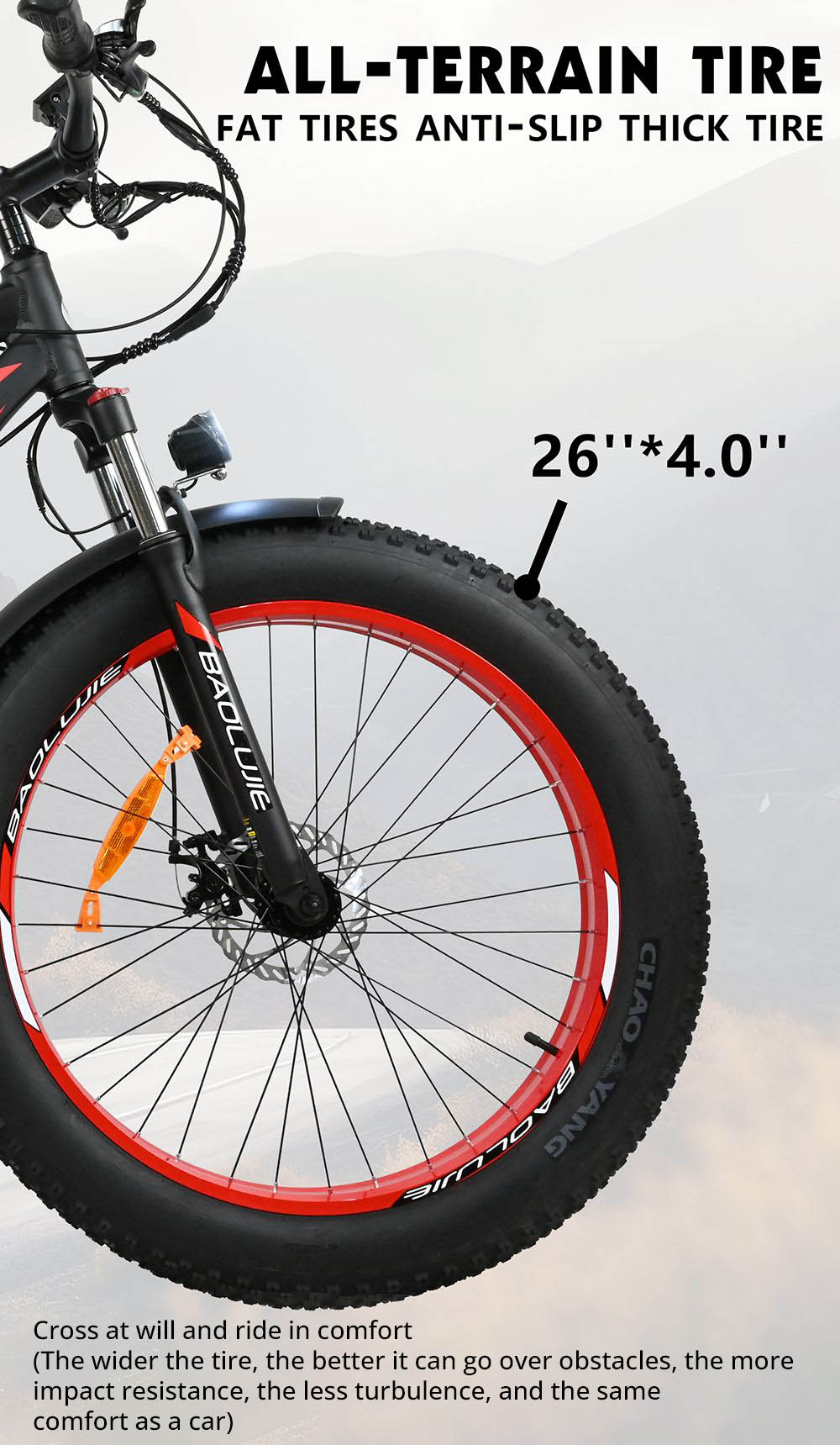 BAOLUJIE DP2619 Electric Bike, 26*4.0inch Fat Tire 750W Motor 48V 13Ah Battery 45km/h Max Speed 45km Max Range SHIMANO 7-speed LCD Display - Black