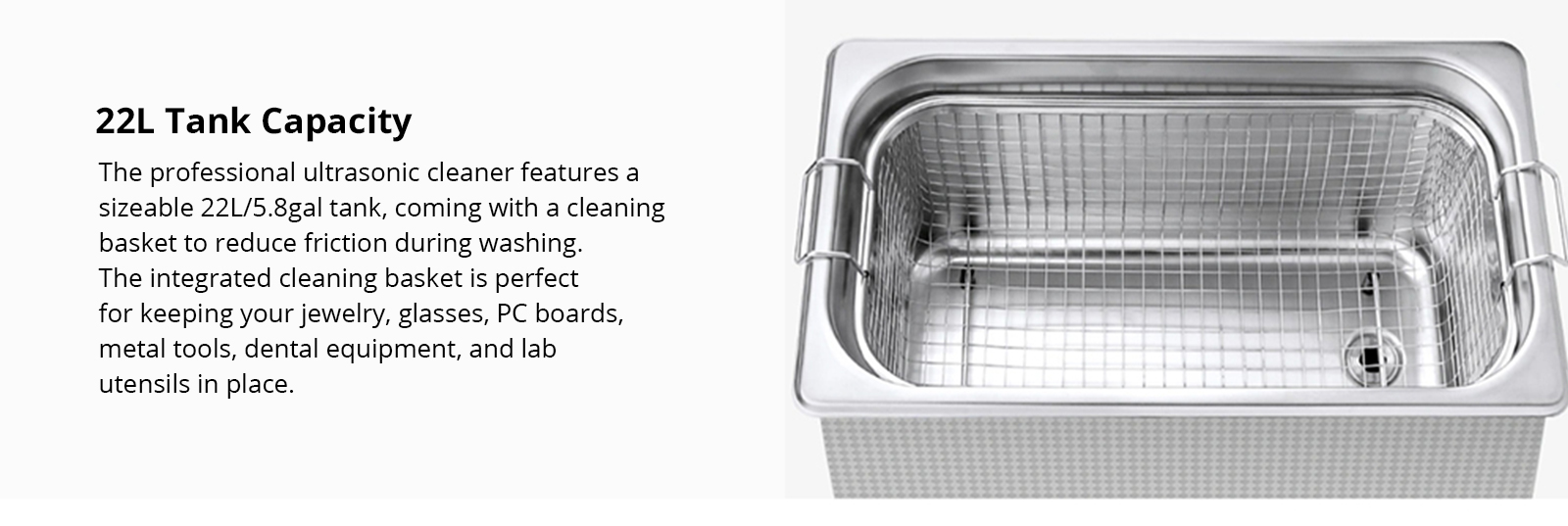 Geekbes 22L Digital Ultrasonic Cleaner, 480W Ultrasonic Power, 500W Heating Power, Adjustable Time/Temperature