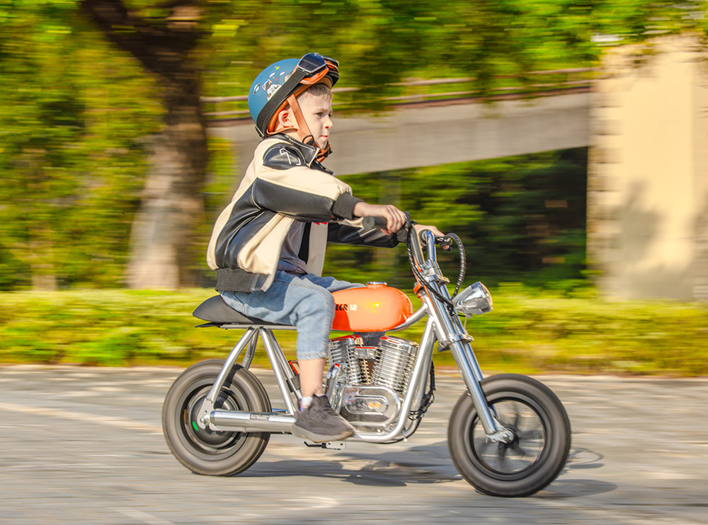 HYPER GOGO Pioneer 12 Plus with App Electric Motorcycle for Kids, 24V 5.2Ah 160W with 12'x3' Tires, 12KM Top Range - Blue