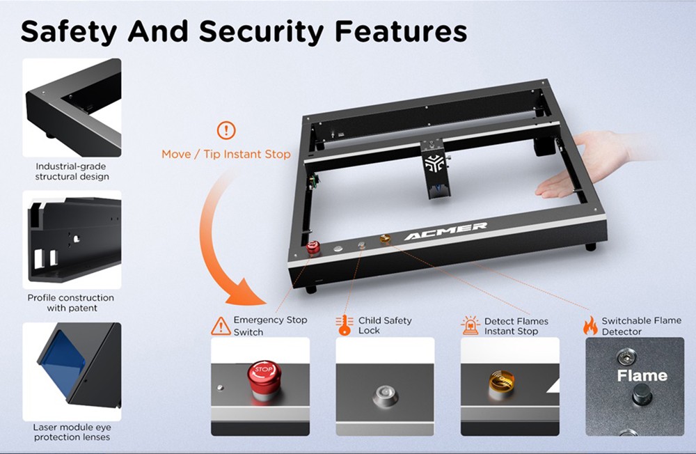 ACMER P2 10W Laser Engraver Cutter, Fixed Focus, Engraving at 30000mm/min, Ultra-silent Auto Air Assist, 0.01mm Engraving Accuracy, iOS Android App Control, Pre-Assembled, 420*400mm