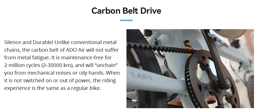ADO A20 Air Faltbares E-Bike 20 Zoll 36 V 250 W Motor 25 km/h Höchstgeschwindigkeit 10 Ah Samsung Akku 100 km Reichweite Drehmomentsensor IPX7 wasserdicht IPS Farbdisplay Carbon Riemenantrieb Doppelte hydraulische Scheibenbremse - Grau