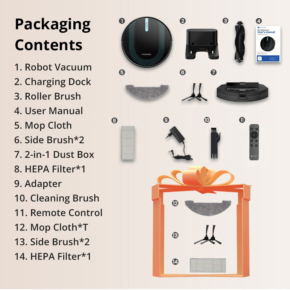 Proscenic 850T Smart Robot Cleaner 3000Pa Suction Three Cleaning Modes 250ml Dust Collector 200ml Electric Water Tank Alexa Google Home App Control - Black