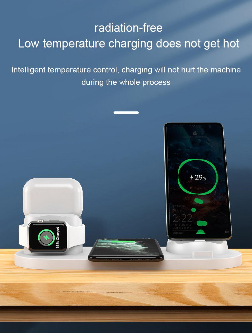 6 in 1 15W Wireless Charger Mobile Phone Earphone Wireless Fast Charging Bracket - Black