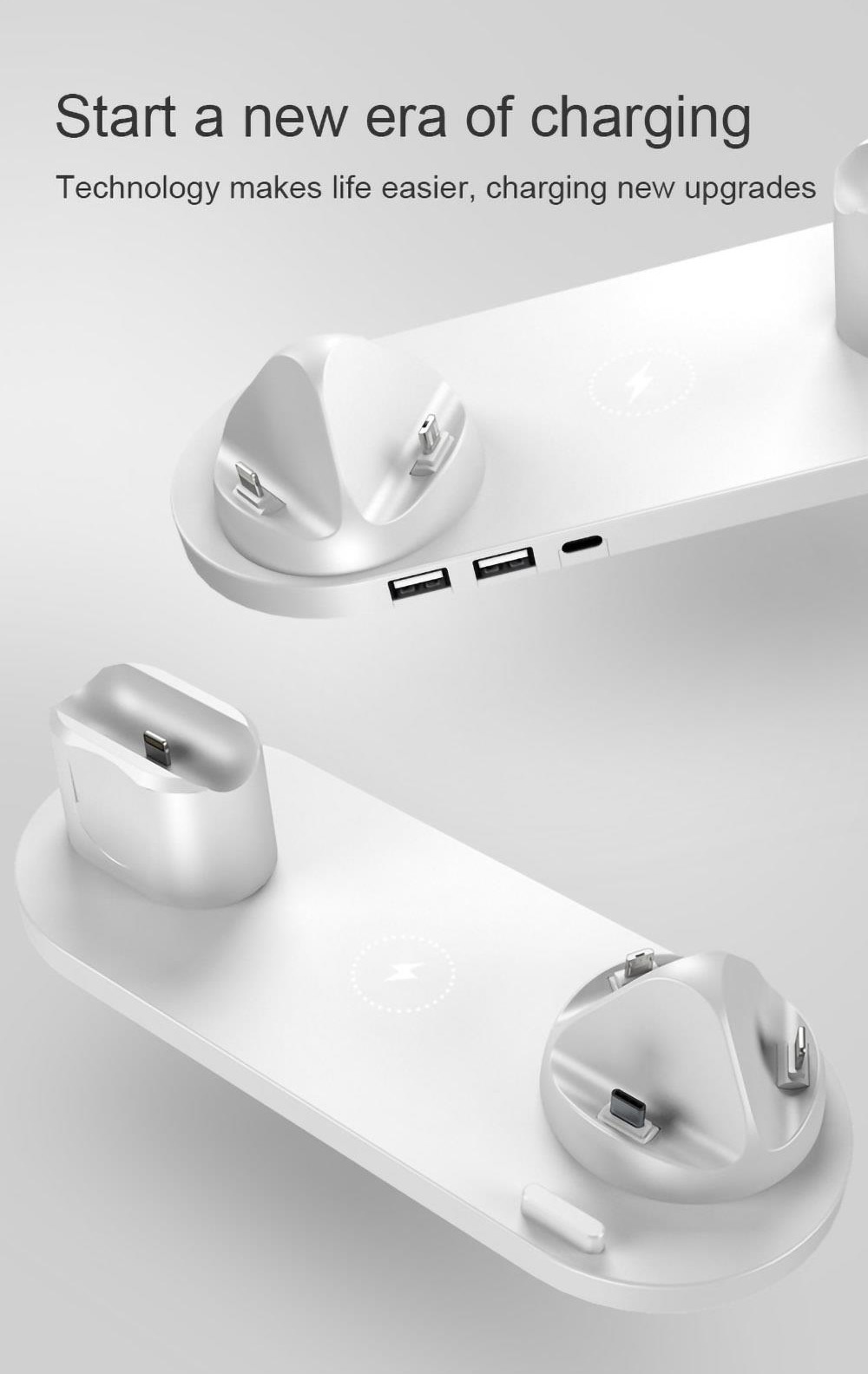 6 in 1 15W Wireless Charger Mobile Phone Earphone Wireless Fast Charging Bracket - White