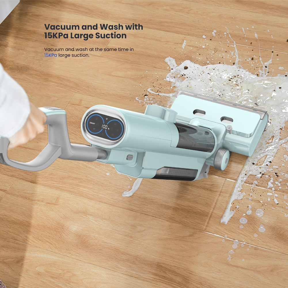 Proscenic WashVac F20 Cordless Wet Dry Vacuum Cleaner, Self-Cleaning, 15KPa Suction, 1L Water Tank, 4000mAh Detachable Battery, 45Mins Runtime, LED Display, App/Voice Control - Blue