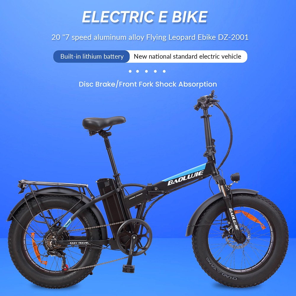 BAOLUJIE DZ2001 Folding Electric Bike, 48V 12Ah Battery 500W Motor 20*4.0inch Tires 45km/h Max Speed 30-40km Range Disc Brake - Black