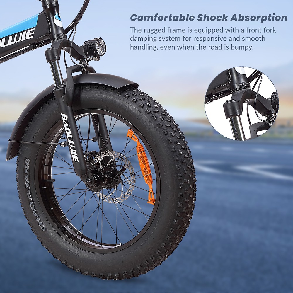 BAOLUJIE DZ2001 Folding Electric Bike, 48V 12Ah Battery 500W Motor 20*4.0inch Tires 45km/h Max Speed 30-40km Range Disc Brake - Black