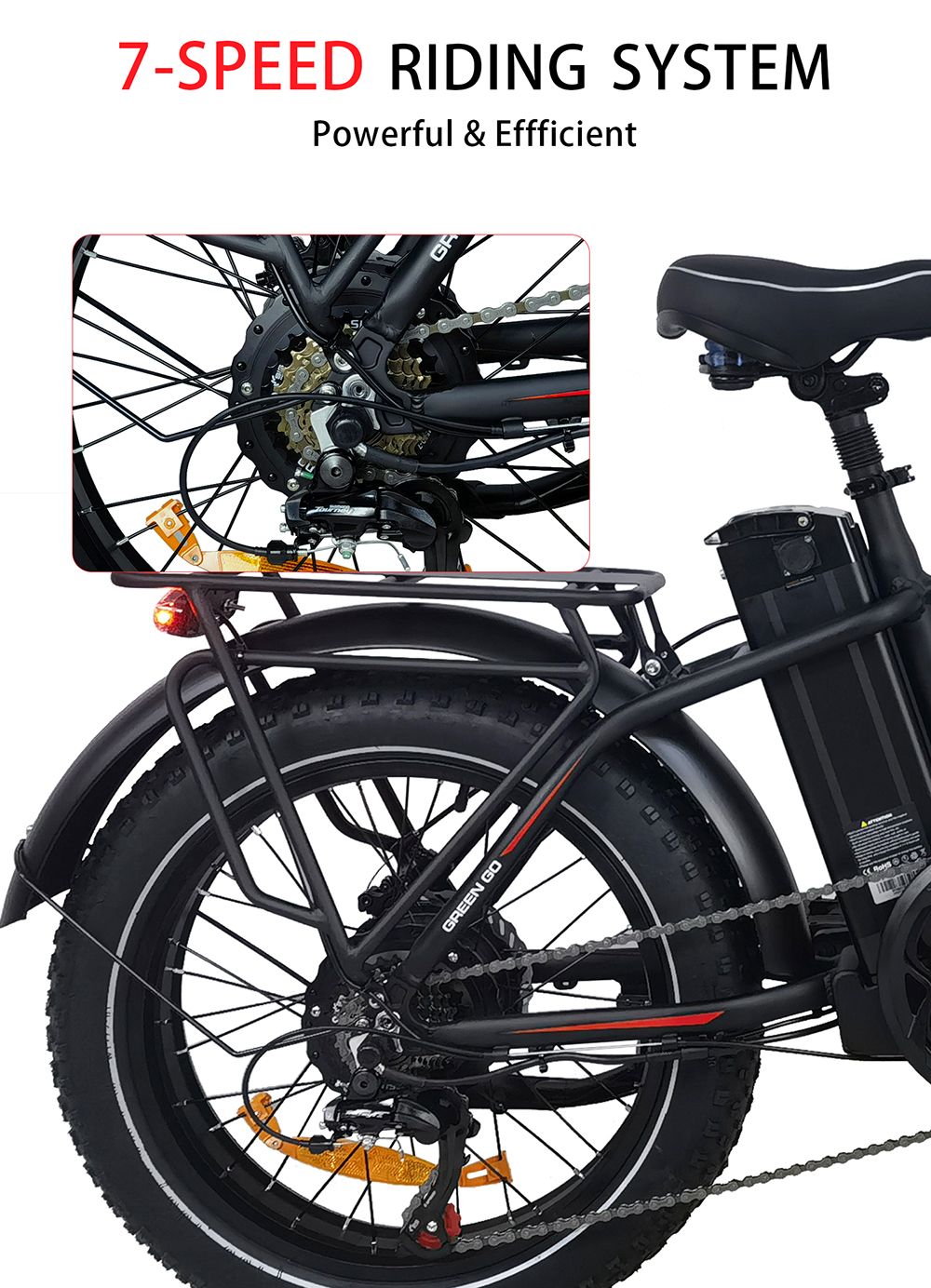 BAOLUJIE DZ2031 Electric Bike, 500W Motor 48V 13Ah Battery 20*4.0inch Tire 35-45km Range 40km/h Max Speed SHIMANO 7-speed Mechanical Disc Brake - Black