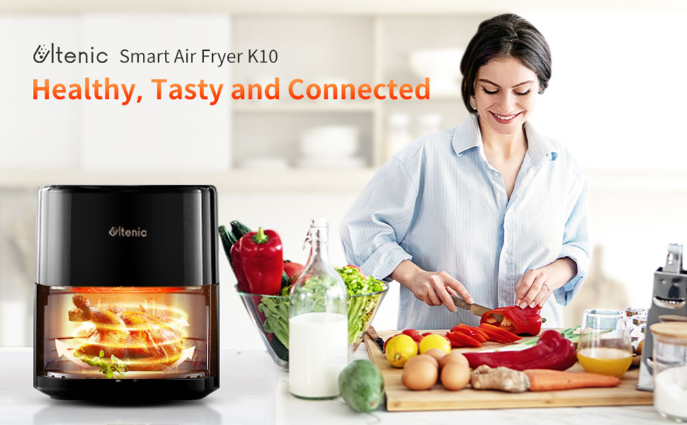Ultenic K10 Smart Air Fryer Oil-free Electric Oven Non-stick Pan 5L 11 Presets LED Touch Screen APP Voice Amazon Alexa Google Assistant Control - Black