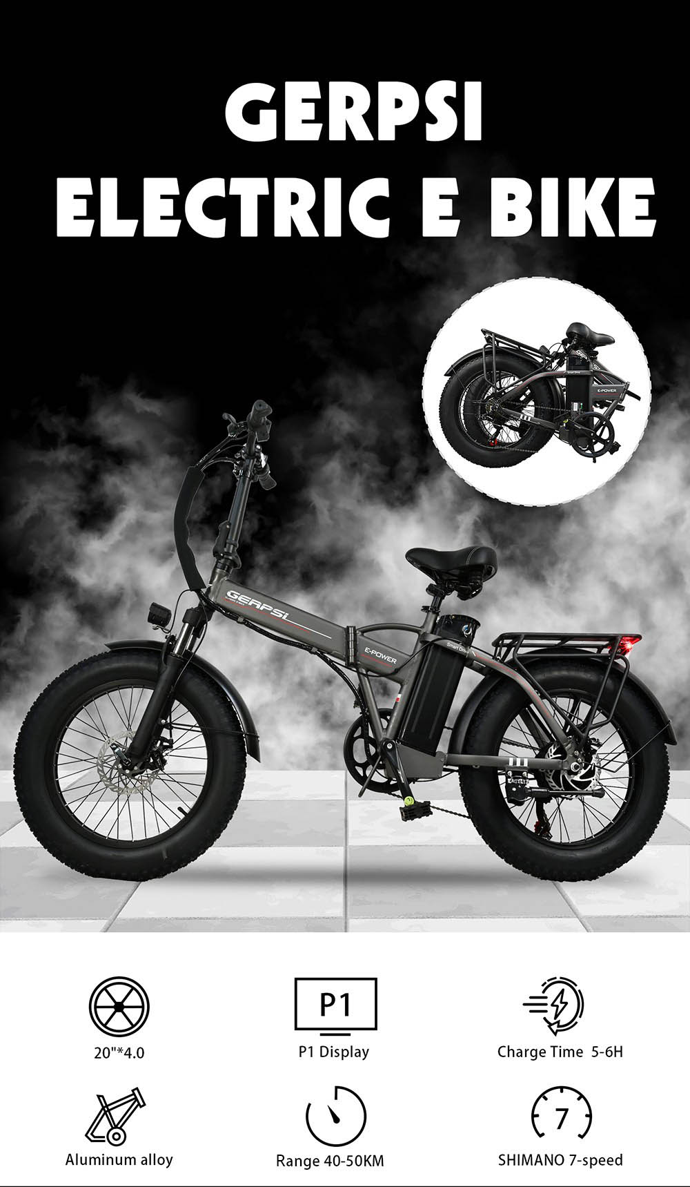BAOLUJIE DZ2001 Folding Electric Bike, 48V 12Ah Battery 500W Motor 20*4.0inch Tires 45km/h Max Speed 30-40km Range Disc Brake - Grey