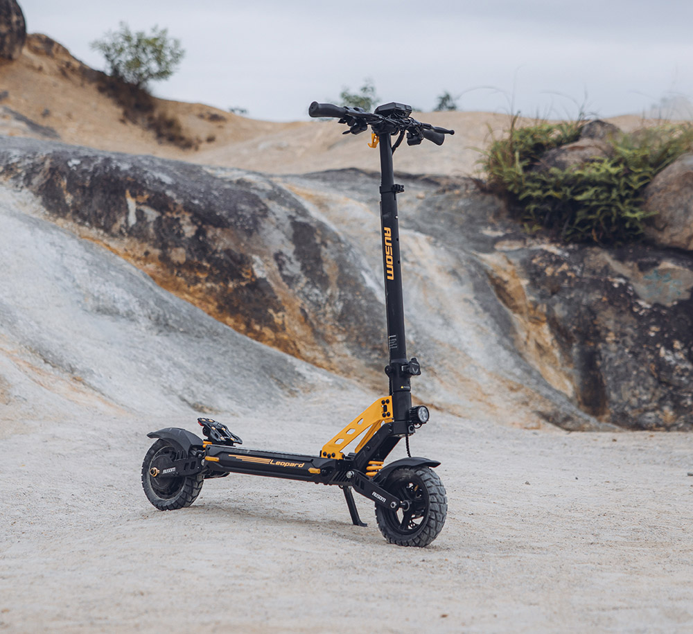 Ausom Leopard 10-inch Off-Road Electric Scooter, 1000W Motor 34mph Max Speed 20.8Ah Battery 52 Miles Range, 265lb Max Load with Smart LCD Display and Detachable Seat IP54