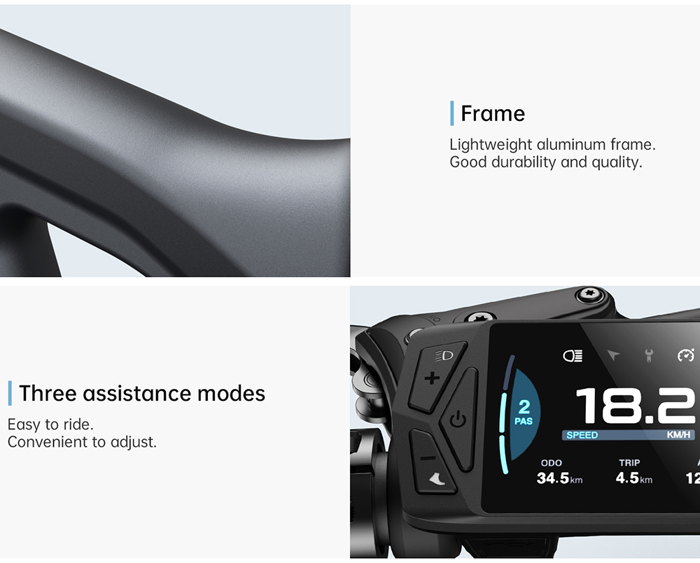 ADO A20 Air Faltbares E-Bike 20 Zoll 36 V 250 W Motor 25 km/h Höchstgeschwindigkeit 10 Ah Samsung Akku 100 km Reichweite Drehmomentsensor IPX7 wasserdicht IPS Farbdisplay Carbon Riemenantrieb Doppelte hydraulische Scheibenbremse - Grau