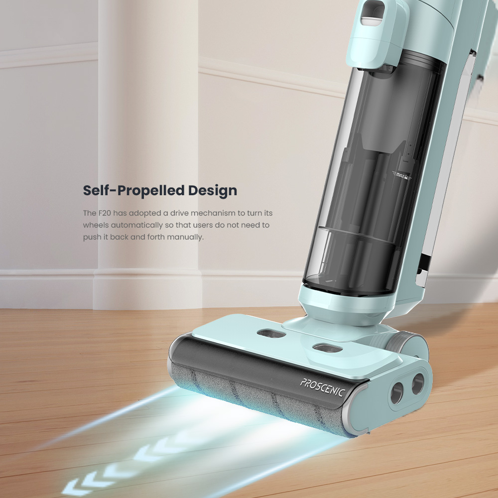 Proscenic WashVac F20 Cordless Wet Dry Vacuum Cleaner, Self-Cleaning, 15KPa Suction, 1L Water Tank, 4000mAh Detachable Battery, 45Mins Runtime, LED Display, App/Voice Control - Blue