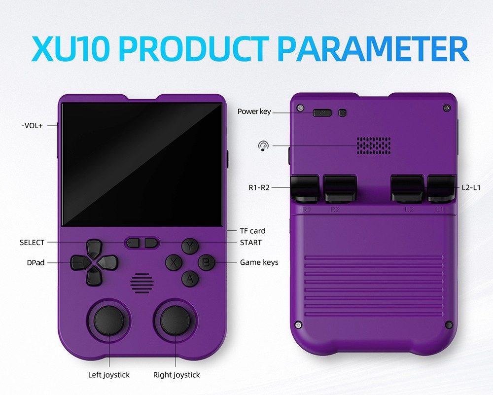 AMPOWN XU10 Handheld Game Console, 3.5-inch, 128GB TF Card, Linux, 10000+ Games - Purple