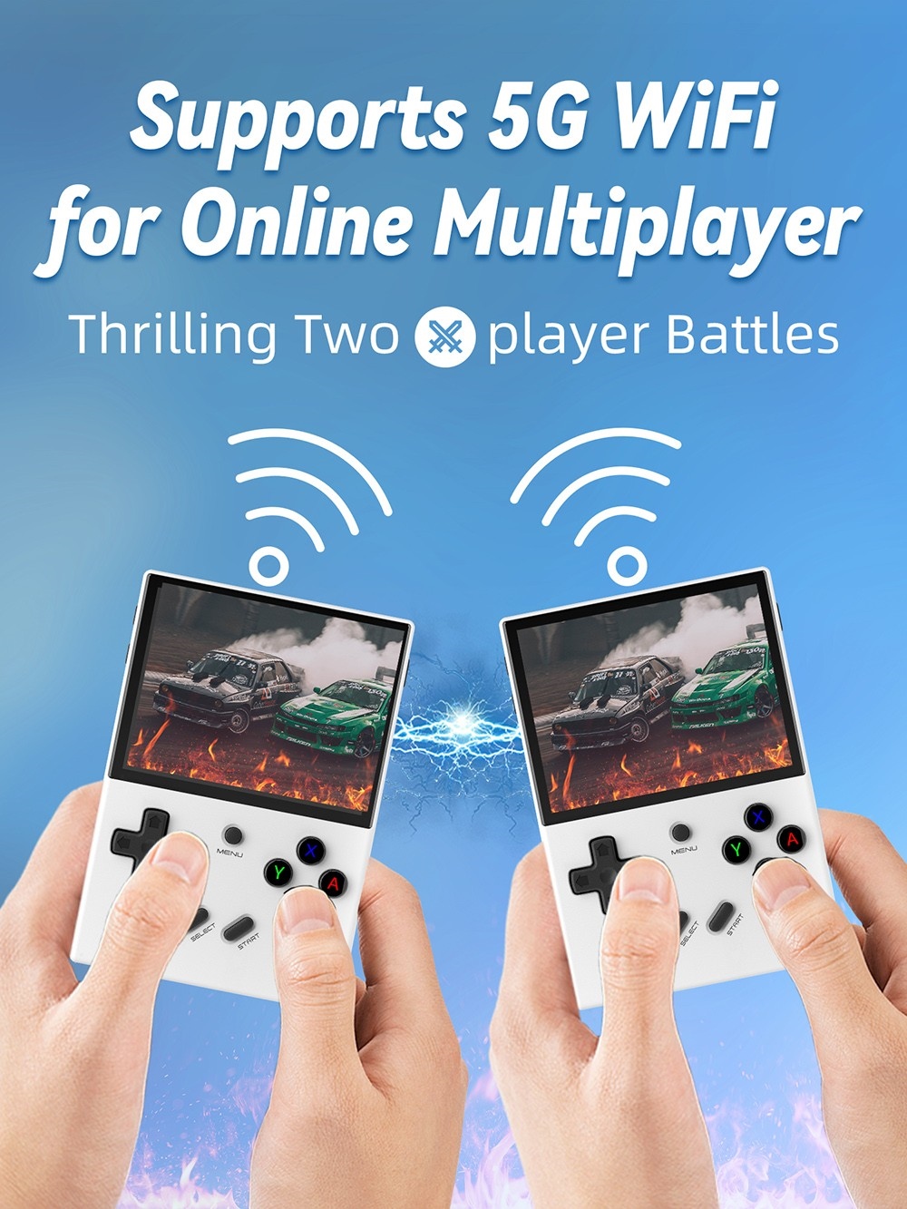 ANBERNIC RG35XX Plus Game Console, 64GB+128GB TF Card with 10000+ Games, 3300mAh Battery, 8Hours of Playtime, 5G WiFi Bluetooth, Moonlight Streaming, Vibration Motor - White