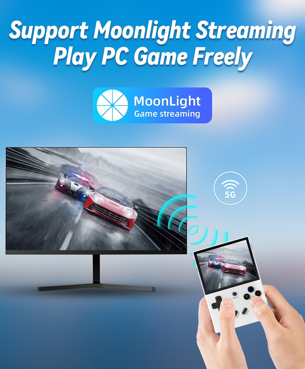 ANBERNIC RG35XX Plus Game Console, 64GB+128GB TF Card with 10000+ Games, 3300mAh Battery, 8Hours of Playtime, 5G WiFi Bluetooth, Moonlight Streaming, Vibration Motor - White