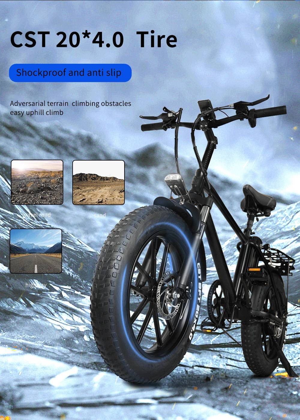 CMACEWHEEL T20 Electric Bike 20*4.0 inch CST Tire 750W Motor 40-45km/h Max Speed 17Ah Battery - Grey Black Gradient