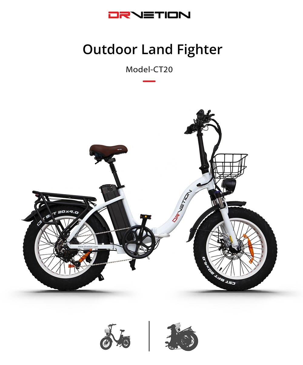 DRVETION CT20 Folding Electric Bike, 20*4.0inch Fat Tire 750W Motor 48V 20Ah Battery 45km/h Max Speed Disc Brake SHIMANO 7 Gears