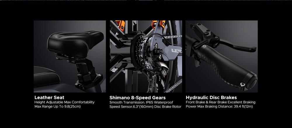 ENGWE X26 Electric Bike 26*4.0 inch Fat Tires 50km/h Max Speed 48V 1000W Motor 19.2Ah&10Ah Dual Battery 100km Range 150kg Max Load Triple Suspension System Shimano 8-Speed Gear Dual Hydraulic Disc Brake for All-Terrain Roads Mountain E-Bike - Black