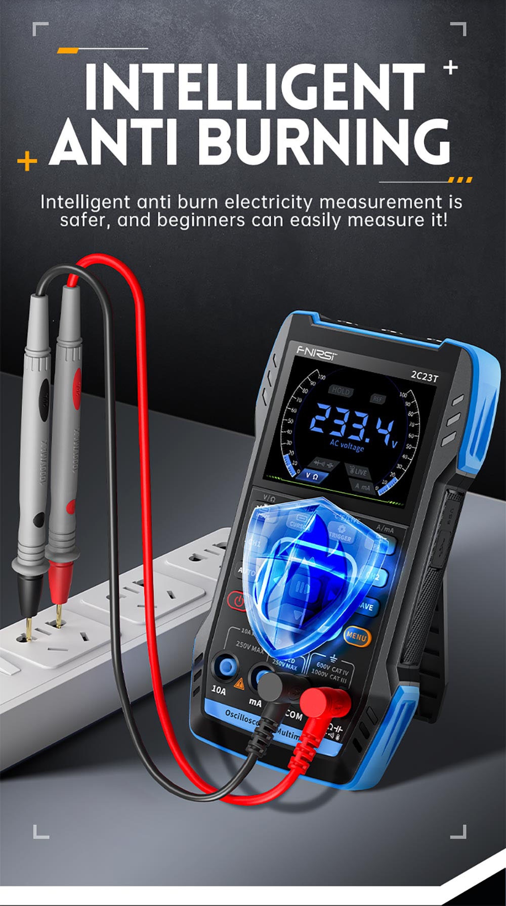 FNIRSI 2C23T 3 in 1 Digital Oscilloscope Multimeter Signal Generator + P6100 Probe, 2 Channels, 10MHz Bandwidth, 50MSa/s Sampling Rate, 9999 Counts