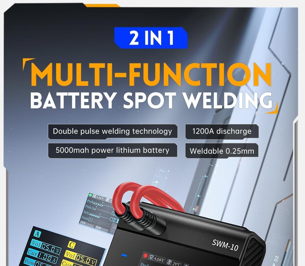 FNIRSI SWM-10 Handheld Battery Spot Welding Machine, 1200A Max Current, 5000mAh Power Bank, 1.8 inch LCD Color Screen
