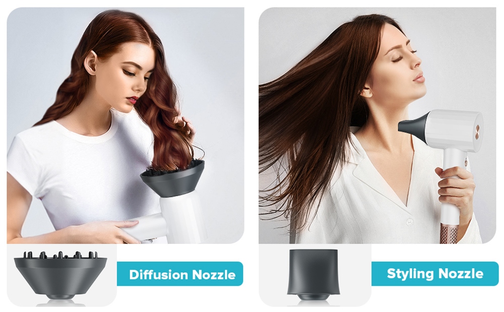 Fentgo TD-2206 1500W High Speed Hair Dryer, 200 Million Negative Ions, 110,000 RPM Brushless Motor, 2 Speeds, 4 Temperature Control, Magnetic Nozzles - White