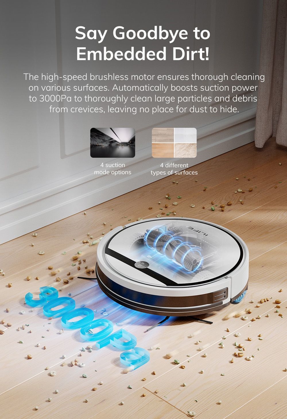 ILIFE V3X Robot Vacuum Cleaner, 2 in 1 Vacuum and Mopping, 3000Pa Suction, 300ml Dustbin, 2900mAh Battery, Up to 120min Runtime, App/Voice Control