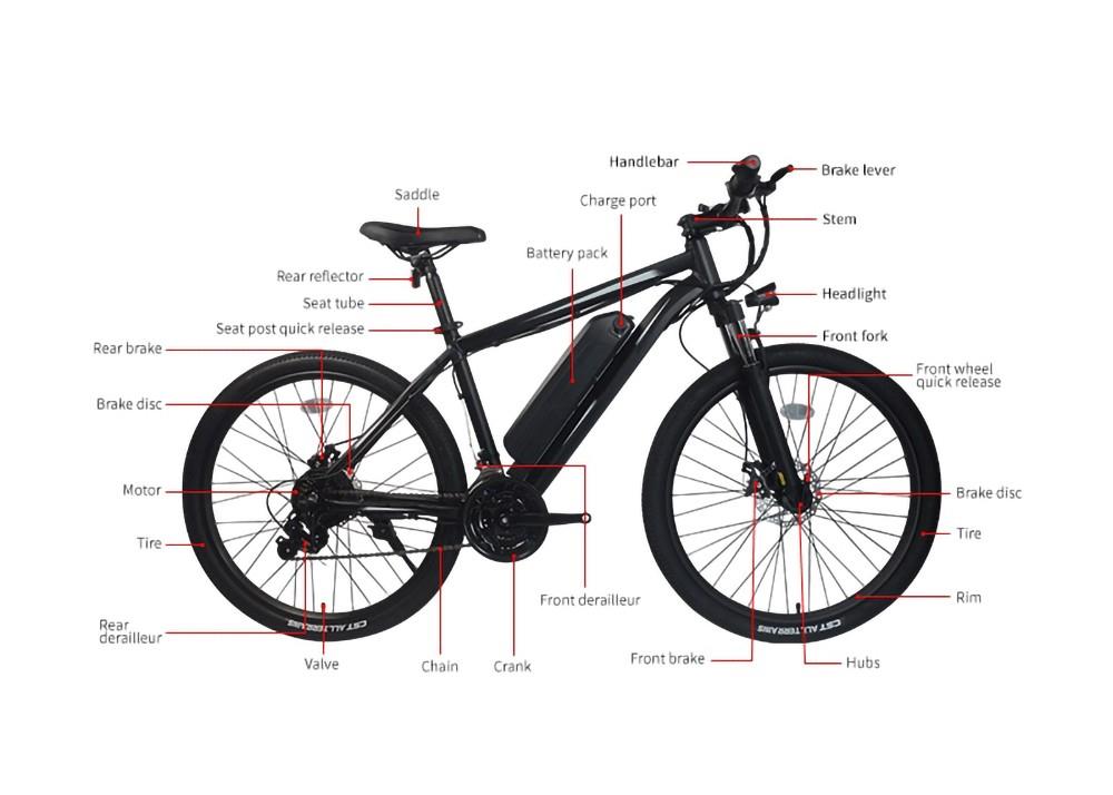 K3 Electric Bike, 26*1.95 inch Tire 350W Motor 36V 10.4Ah Battery 32km/h Max Speed 120kg Load Disc Brake - Blue