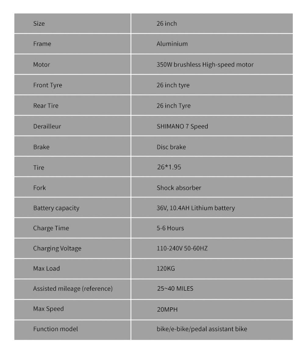 K3 Electric Bike, 26*1.95 inch Tire 350W Motor 36V 10.4Ah Battery 32km/h Max Speed 120kg Load Disc Brake - Red