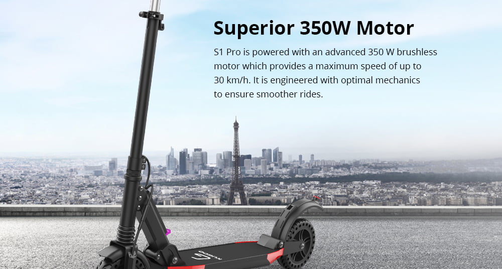 Refurbished KUGOO S1 PRO Folding Electric Scooter 350W Motor LCD Display Screen 3 Speed Modes 30km Endurance Mileage -Black