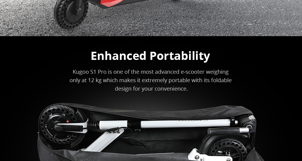 Refurbished KUGOO S1 PRO Folding Electric Scooter 350W Motor LCD Display Screen 3 Speed Modes 30km Endurance Mileage -Black