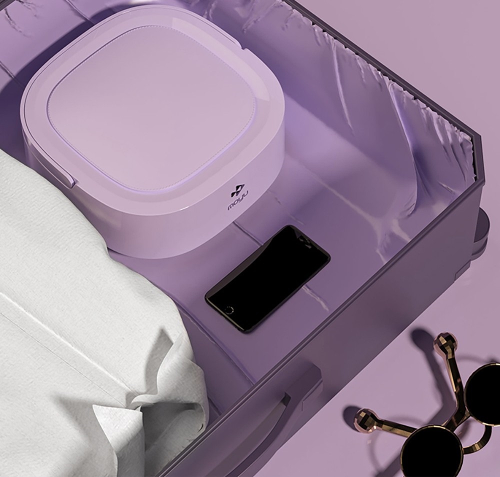 MOYU MINI01-M Mini Portable Clothes Washing Machine, Electric Folding Barrel Washer, 3-Gear Cleaning, Anti-Bacterial Wave Wheel - Purple