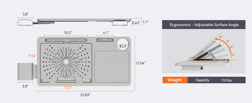NEWTRAL LAPD Detachable Workstation Desktop for MagicH-BP/MagicH-BPro Ergonomic Chair - Grey