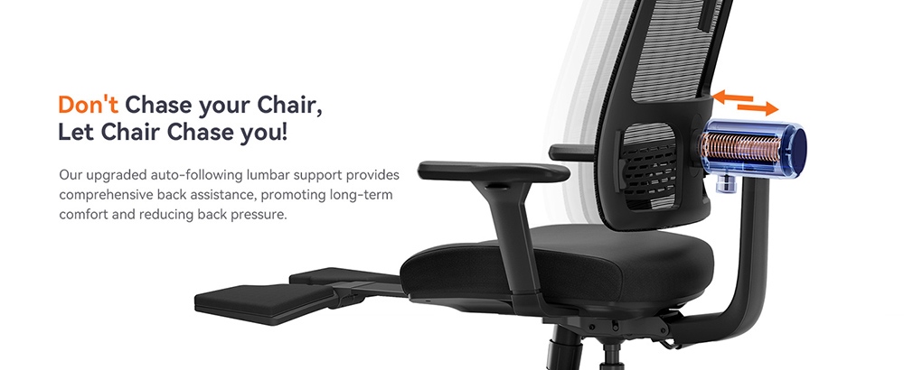 NEWTRAL MagicH-BP Ergonomic Chair with Footrest, Auto-Following Backrest, Adaptive Lower Back Support, Adjustable Armrest Headrest, 4 Positions to Lock - Black