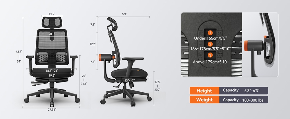 NEWTRAL MagicH-BP Ergonomic Chair with Footrest, Auto-Following Backrest, Adaptive Lower Back Support, Adjustable Armrest Headrest, 4 Positions to Lock - Black