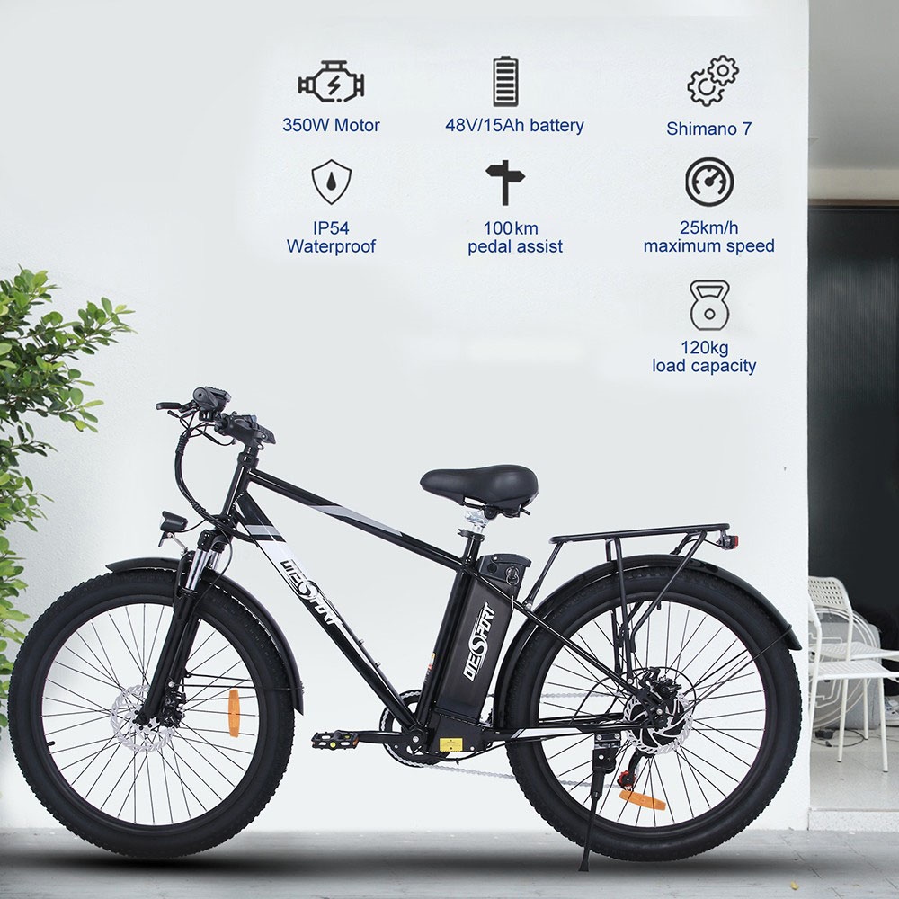 ONESPORT OT13 Electric Bike, 26*3 inch Fat Tires, 350W Motor, 48V15Ah Battery, 25km/h Max Speed 100km Max Range