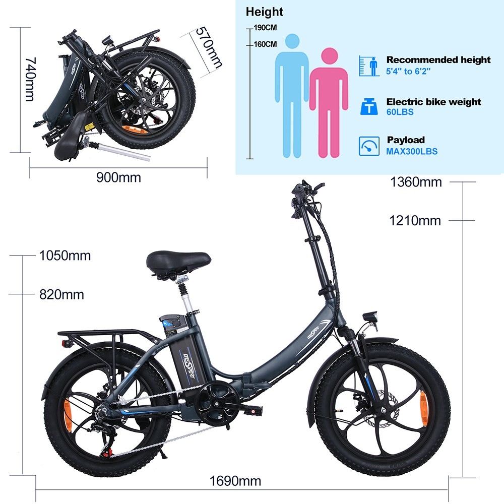 ONESPORT OT16 20*3.0 inch Tires Electric Bike, 350W Motor 48V15Ah Battery 25km/h Max Speed Disc Brakes